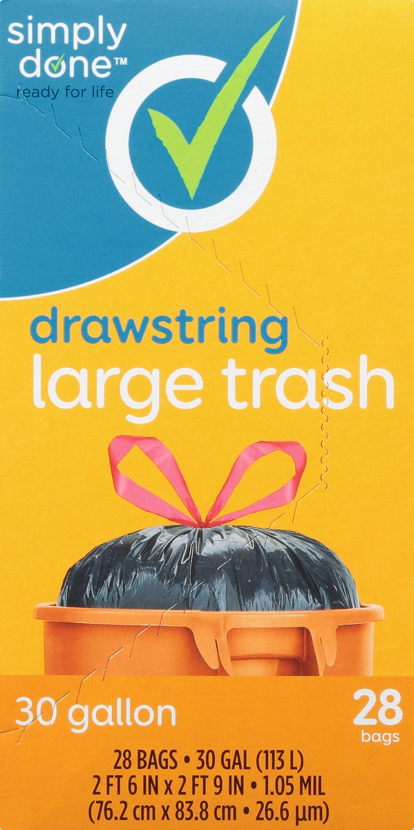 slide 3 of 13, Simply Done Drawstring Trash Bags, 28 ct