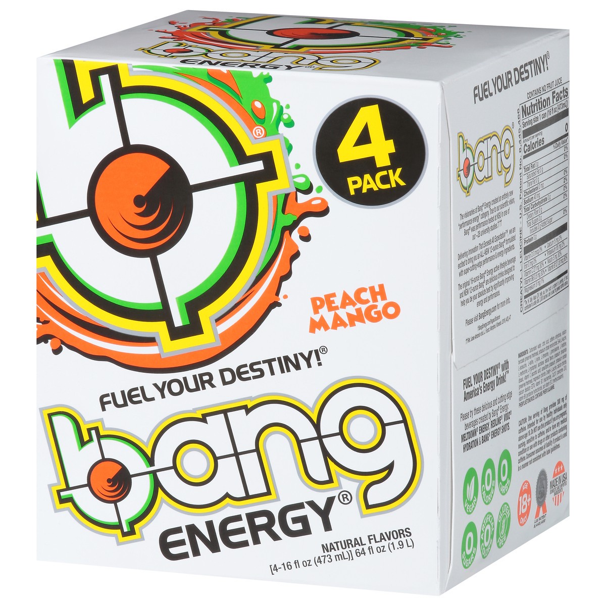 slide 3 of 9, Bang Peach Mango Energy Drink - 4 ct, 4 ct