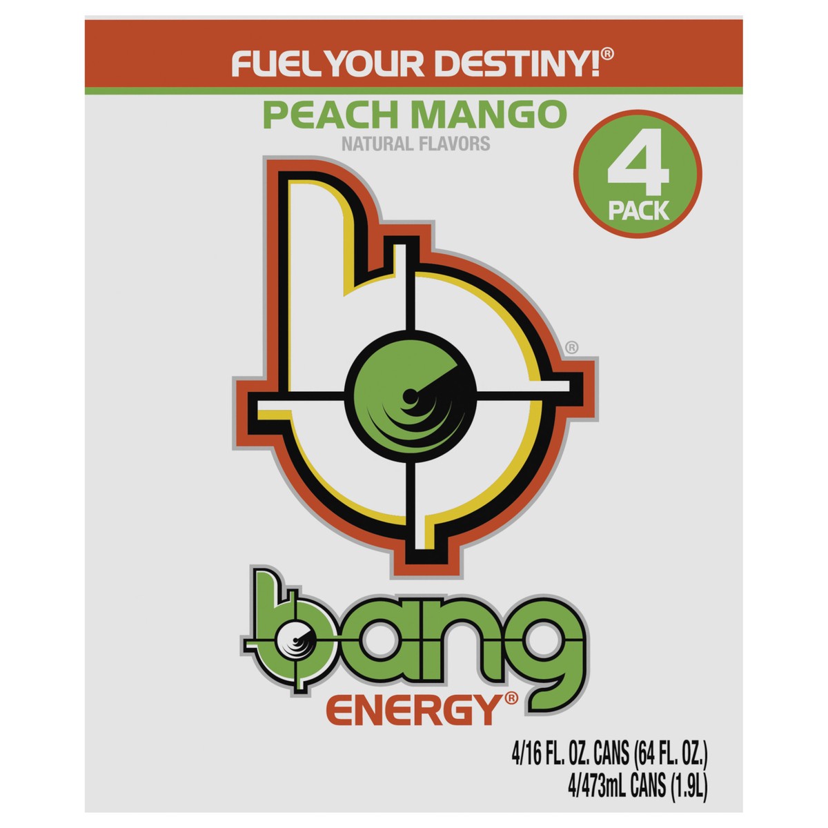 slide 1 of 9, Bang Peach Mango Energy Drink - 4 ct, 4 ct