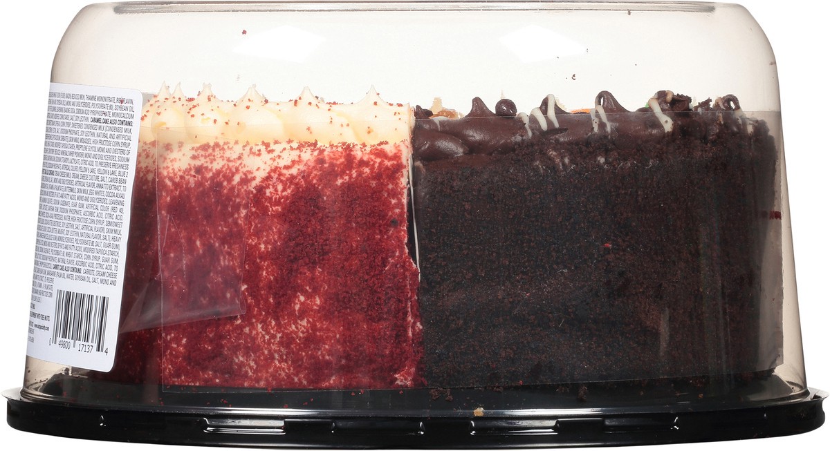 slide 11 of 12, Our Specialty Caramel, Red Velvet, Chocolate & Carrot Variety Cake 46 oz. Clamshell, 46 oz