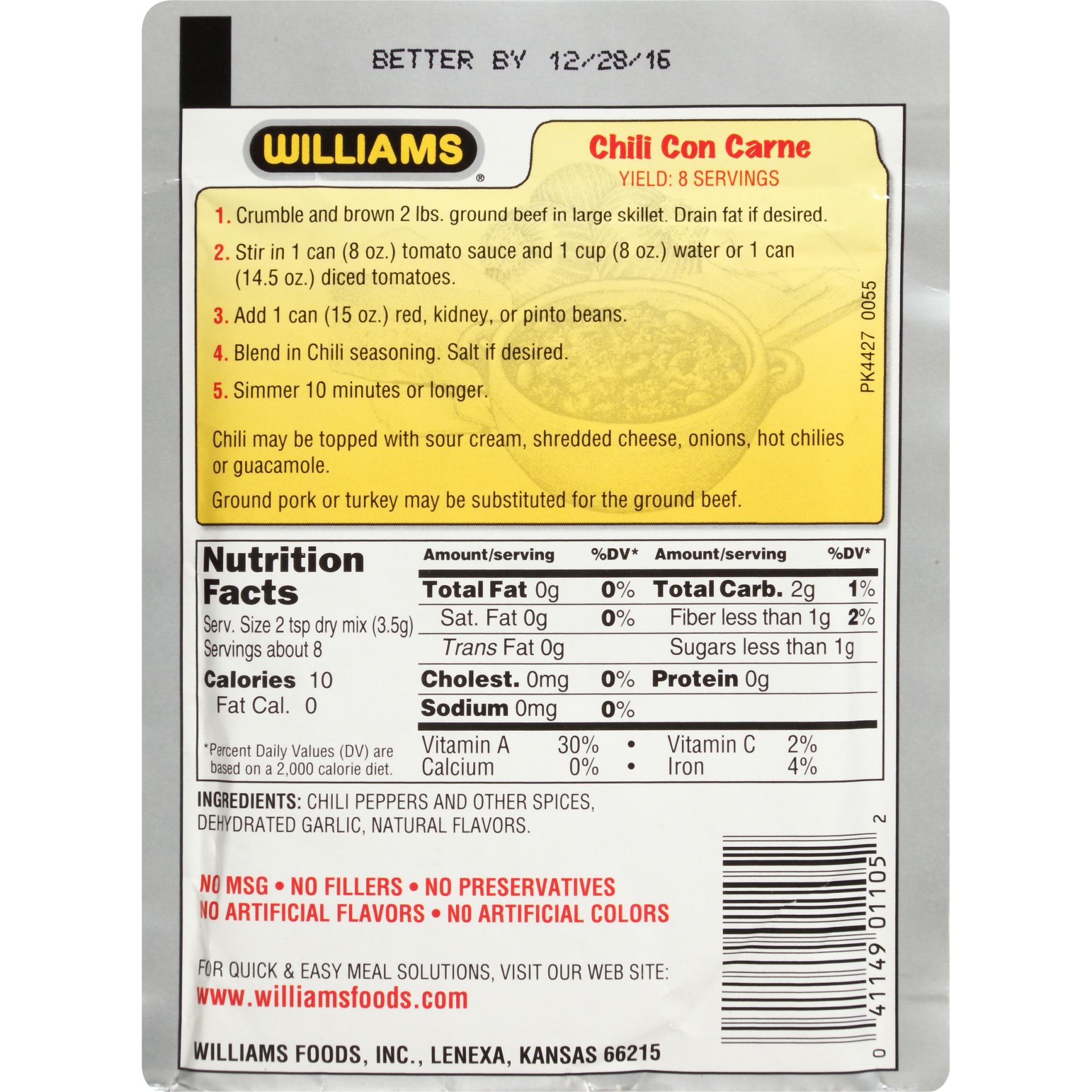 Williams TexMex Style Chili Seasoning 1 oz Shipt