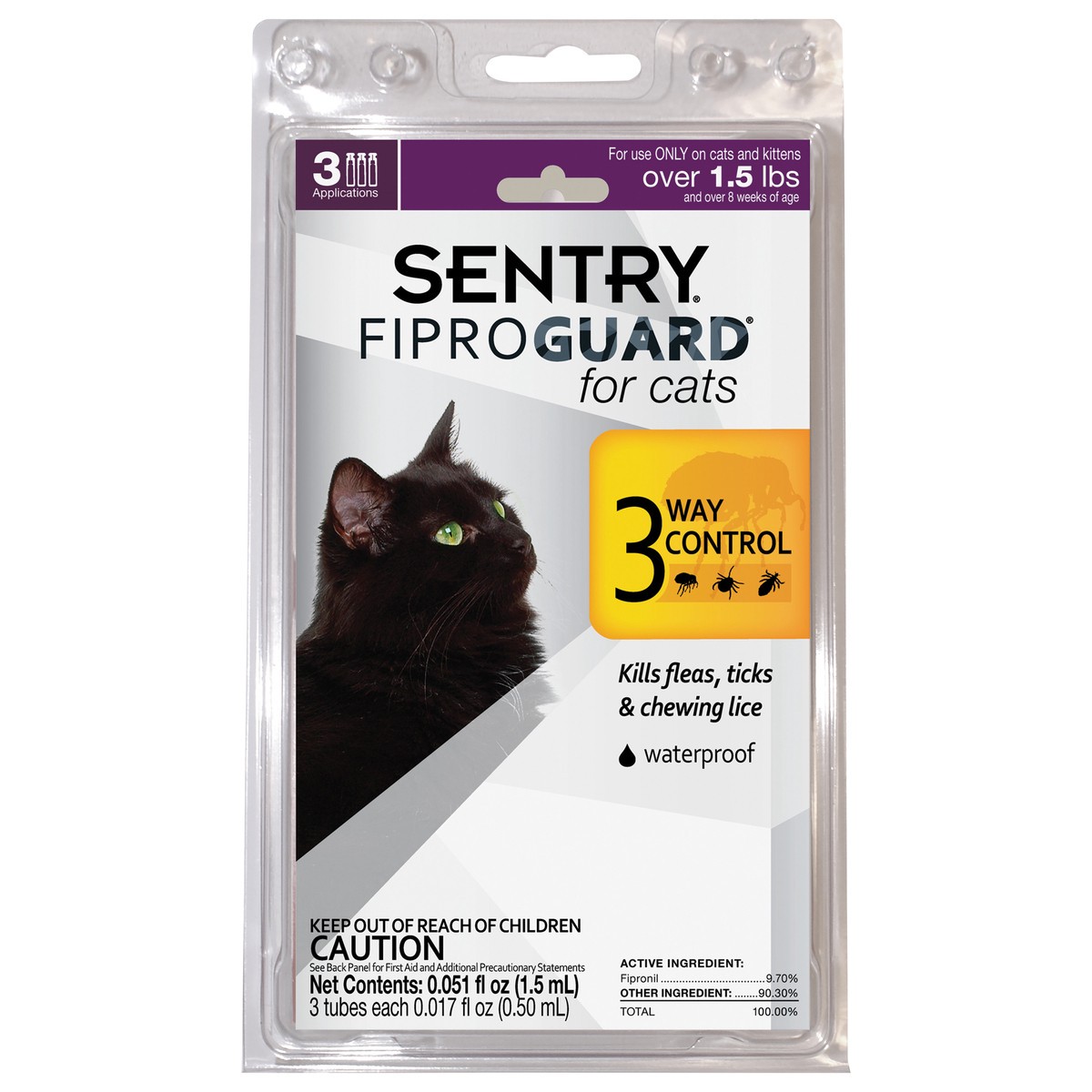 slide 1 of 4, Sentry Fiproguard F&T SO Cat 3CT, 3 ct