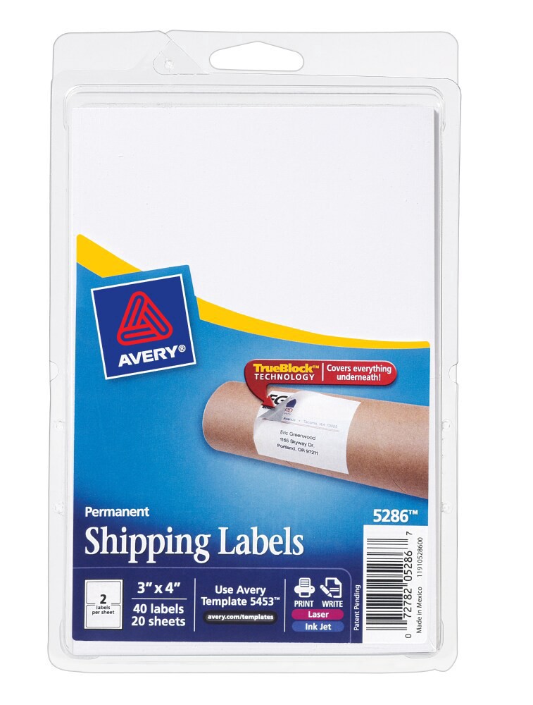 slide 1 of 1, Avery Trueblock Permanent Shipping Labels, 40 ct