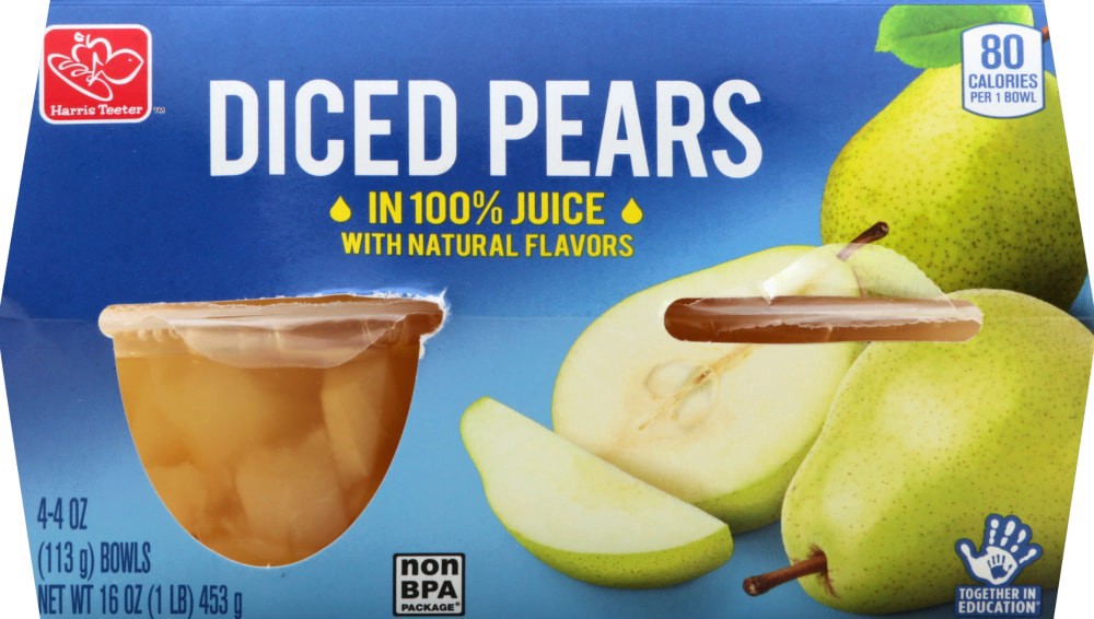 slide 3 of 3, Harris Teeter™ 100% Juice Diced Pear Fruit Bowls, 4 ct; 4 oz