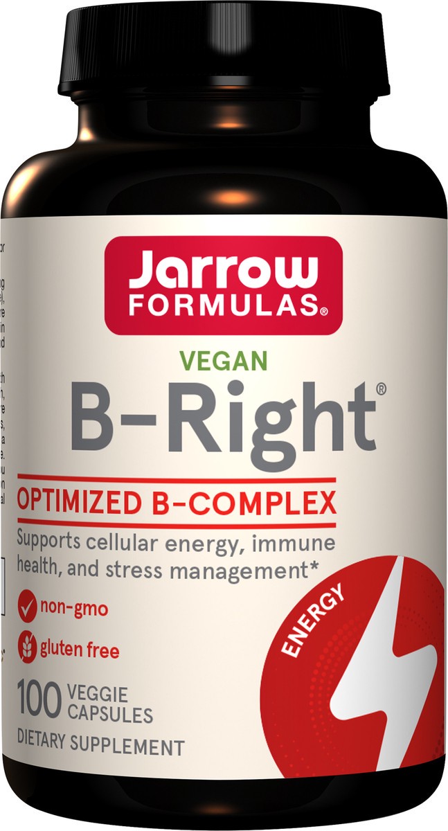 slide 2 of 4, Jarrow Formulas B-Right - 100 Veggie Caps - Low-Odor Vitamin B-Complex Formula - Supports Cellular Energy, Immune Health & Stress Management - Dietary Supplement - 100 Servings - Vegan - Gluten Free, 100 ct