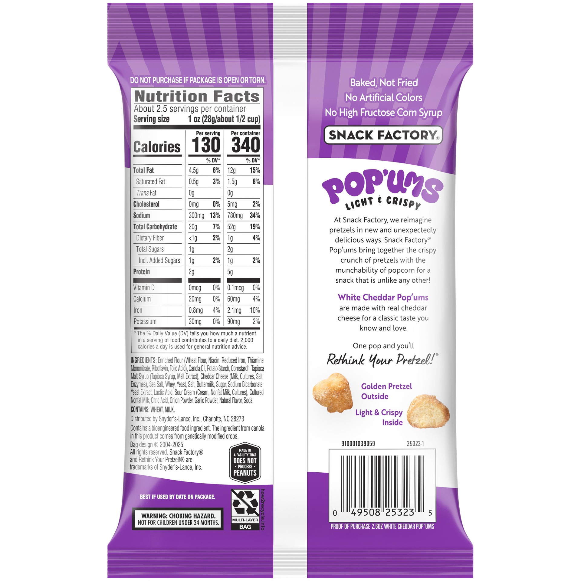 slide 6 of 6, Snack Factory Pop'ums White Cheddar Pretzel Snacks, 2.6 Oz Bag, 2.6 oz