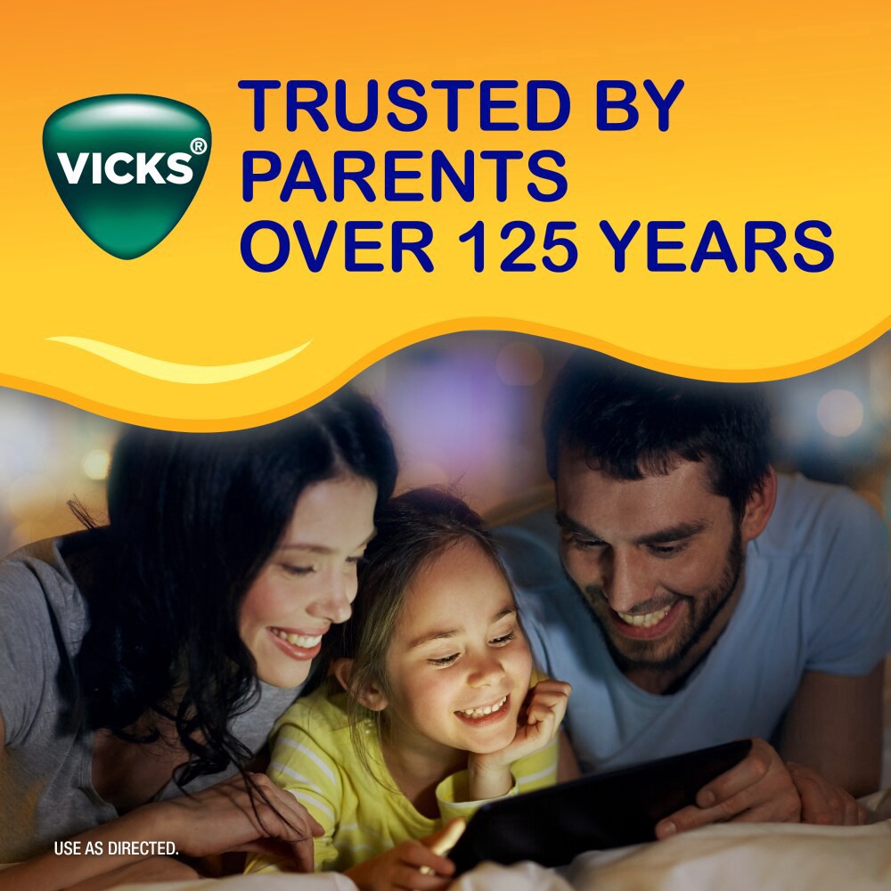 slide 3 of 6, Vicks Kids NyQuil Honey Cold & Cough + Congestion Relief for Nighttime Sneezing, Runny Nose, Nasal Congestion & Cough, Flavored with Real Honey, For Children Ages 6+, 8 FL OZ, 8 fl oz
