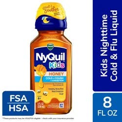 Vicks Kids NyQuil Honey Cold & Cough + Congestion Relief for Nighttime Sneezing, Runny Nose, Nasal Congestion & Cough, Flavored with Real Honey, For Children Ages 6+, 8 FL OZ