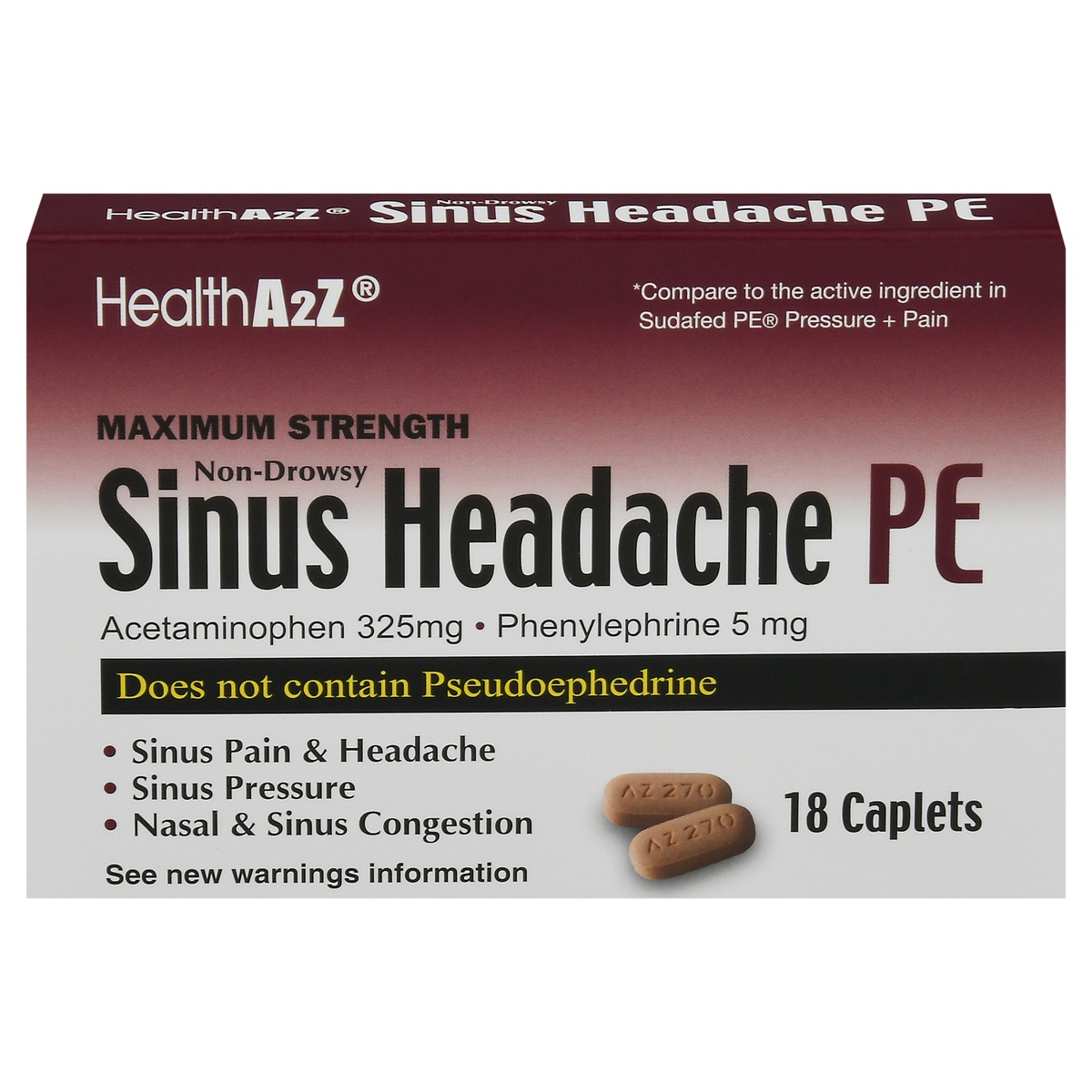 slide 1 of 1, Health A2Z Maximum Strength Sinus Headache, 18 ct