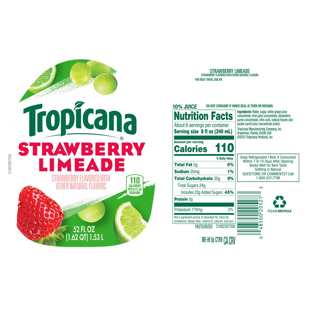 slide 3 of 13, Tropicana Chilled Juice Strawberry Limeade - 52 fl oz, 52 fl oz