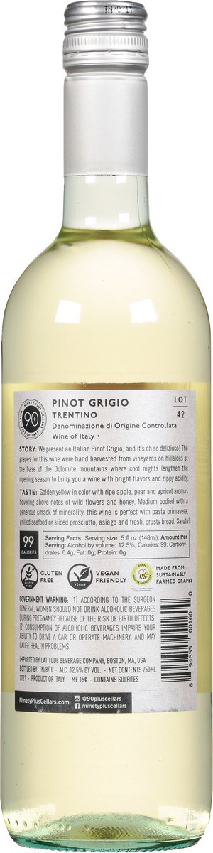 slide 5 of 9, 90+ Cellars Lot 42 Pinot Grigio, Trentino, Italy, 750 ml