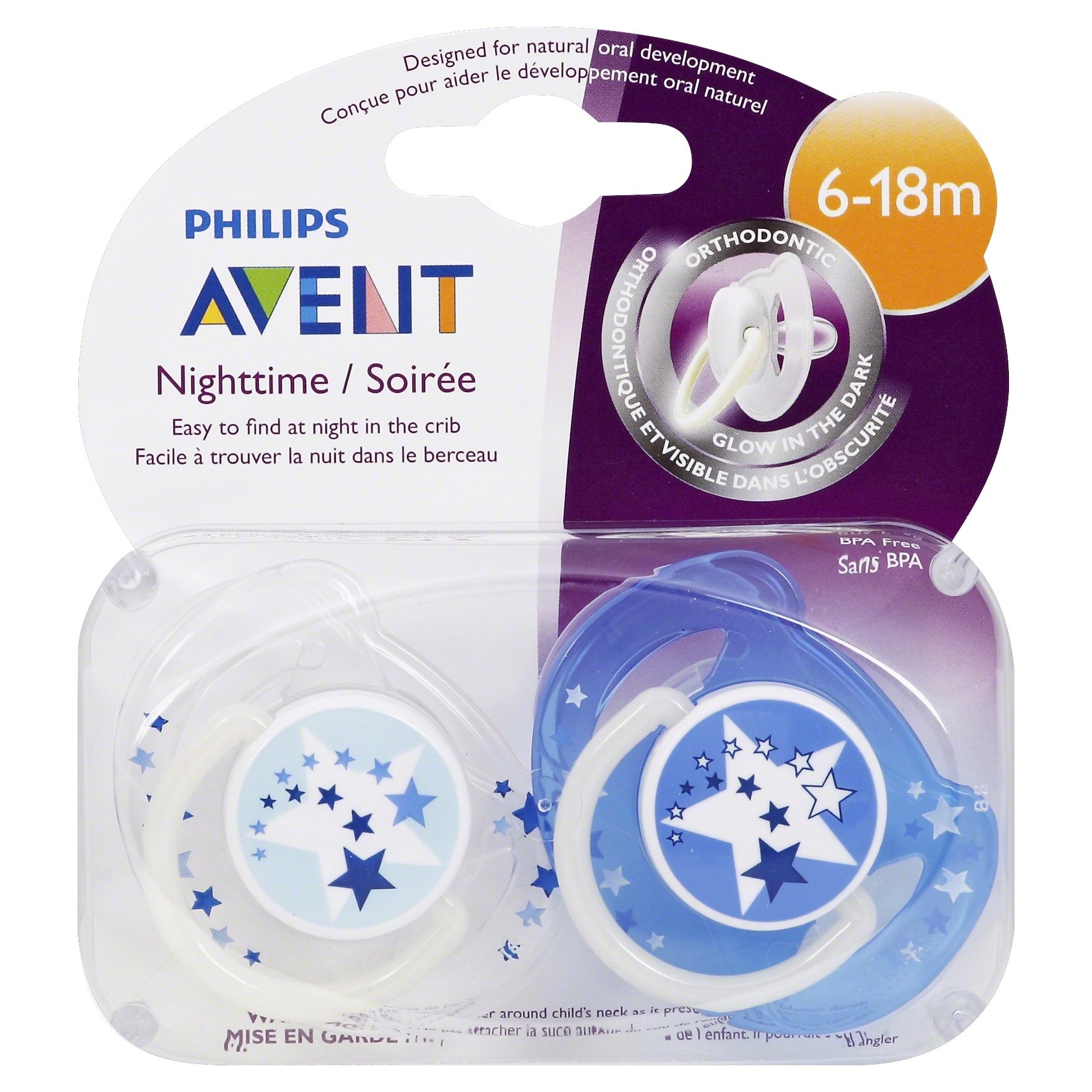 slide 1 of 1, Avent BPA-Free Nighttime Silicone Pacifiers for 6-18 Months, 2 ct