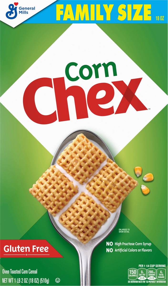 slide 12 of 13, Chex Corn Chex Gluten Free Breakfast Cereal, Made with Whole Grain, Family Size, 18 oz, 18 oz