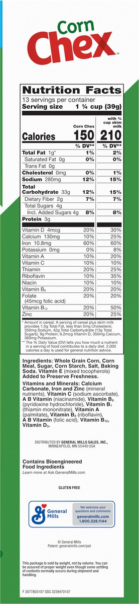 slide 4 of 13, Chex Corn Chex Gluten Free Breakfast Cereal, Made with Whole Grain, Family Size, 18 oz, 18 oz