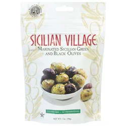 Sicilian Village Sicilian Green and Black Marinated Olives - 7 oz