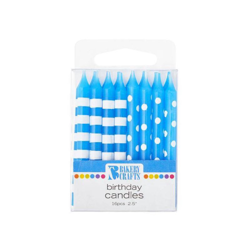 slide 1 of 3, Bakery Crafts 2.5" Candles Stripes & Dots Blue - 16ct, 16 ct