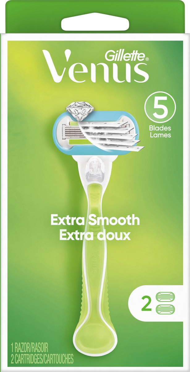 slide 1 of 6, Gillette Venus Extra Smooth Green Women's Razor Handle + 2 Blade Refills, 1 ct