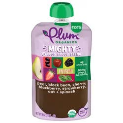 Plum Organics Mighty 4 Food Group Blend Pear, Black Bean, Cherry, Blackberry, Strawberry, Oat + Spinach 4oz Pouch