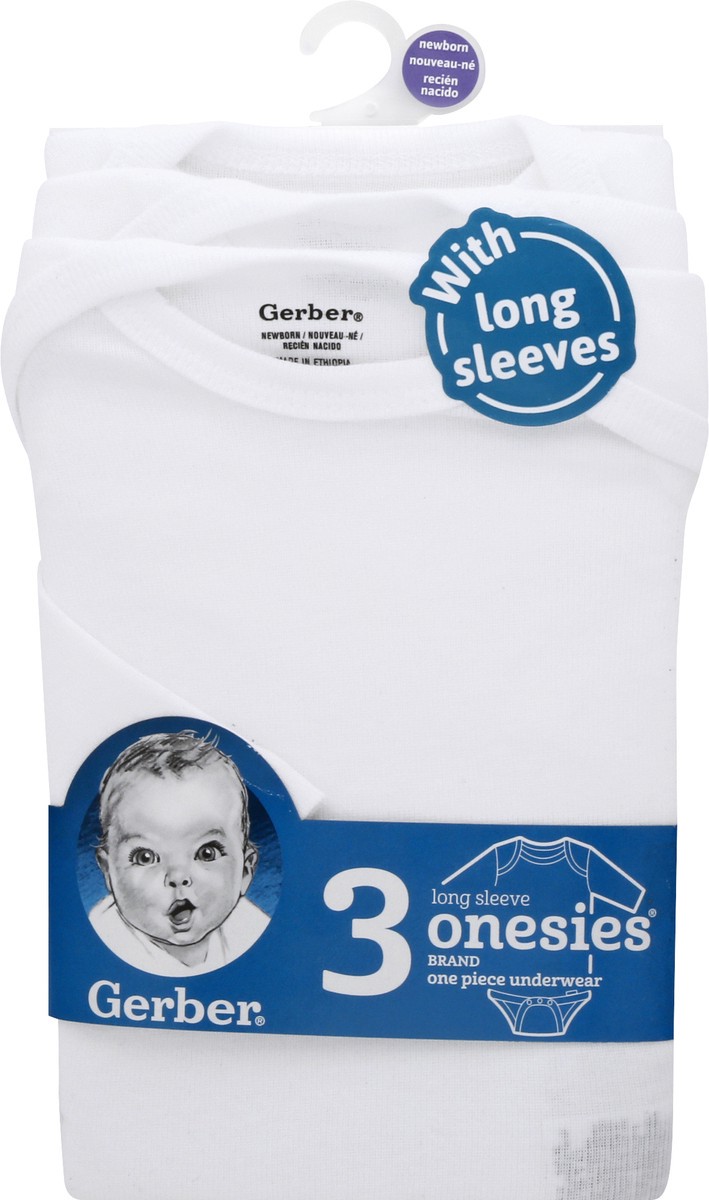 slide 1 of 10, Gerber Onesies Newborn with Long Sleeves One Piece Underwear 3 ea, 3 ct