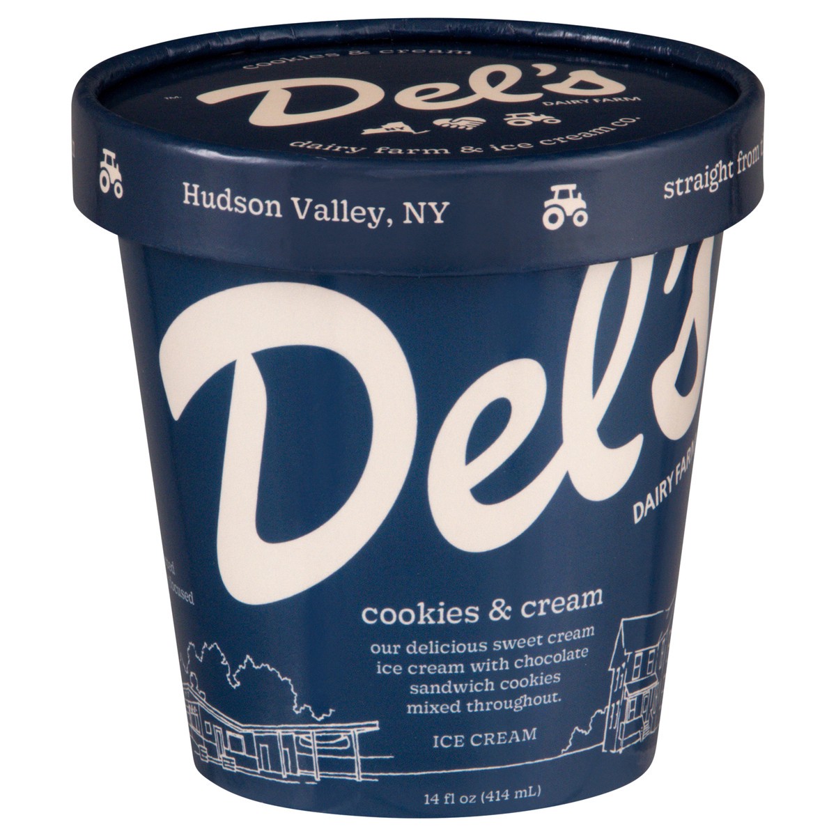 slide 10 of 14, Del's Cookies & Cream Ice Cream 14 oz, 1 ct