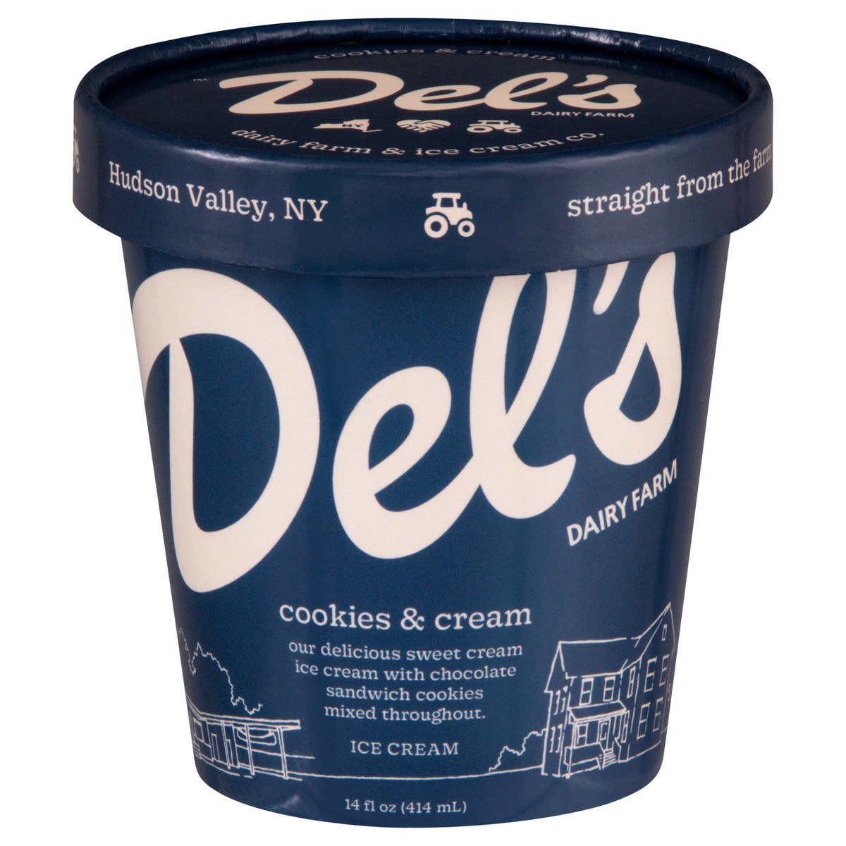 slide 1 of 14, Del's Cookies & Cream Ice Cream 14 oz, 1 ct