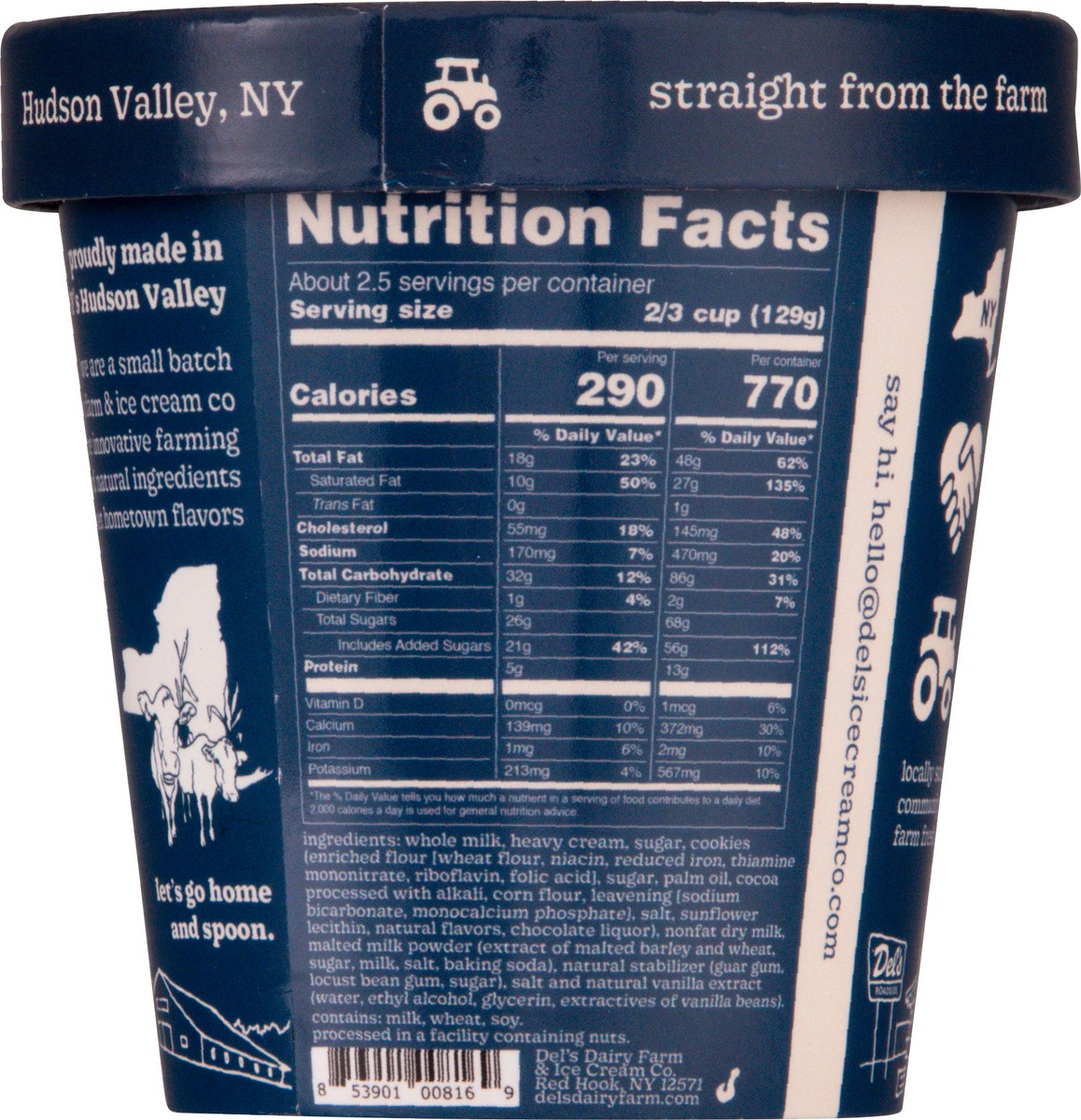 slide 5 of 14, Del's Cookies & Cream Ice Cream 14 oz, 1 ct