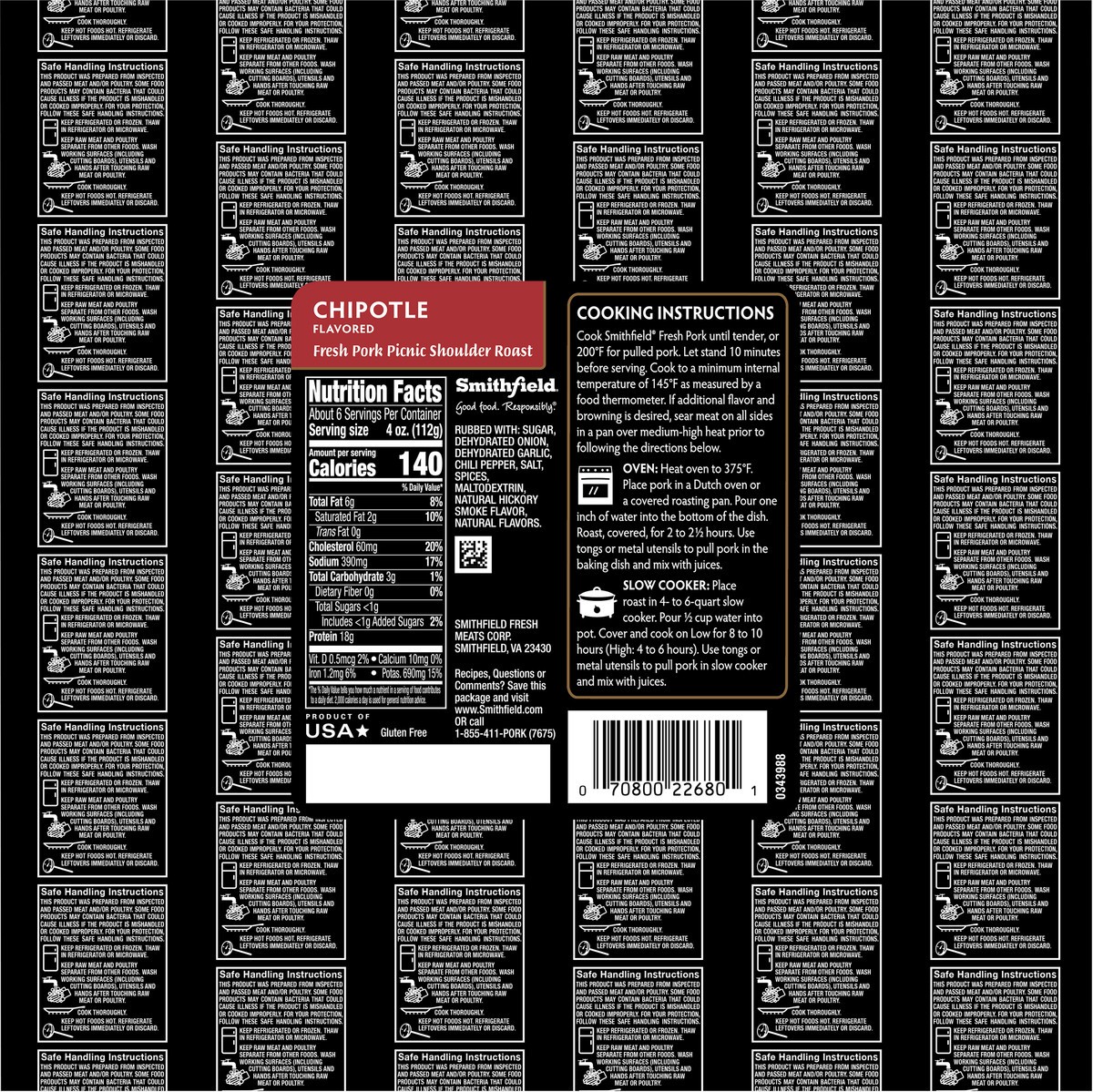 slide 5 of 7, Smithfield Chipotle Fresh Pork Picnic Shoulder Roast, 23 oz, 23 oz