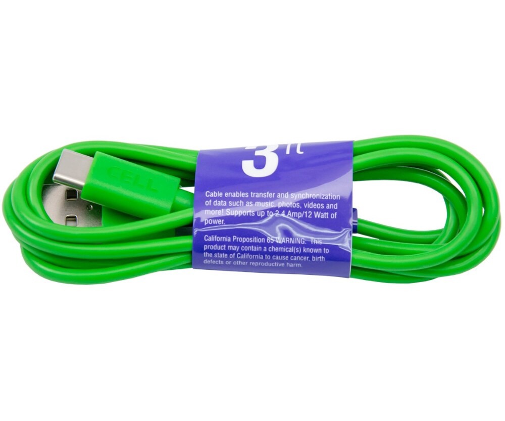 slide 2 of 2, Cellcandy 3 Foot Type C Cable - Green, 1 ct