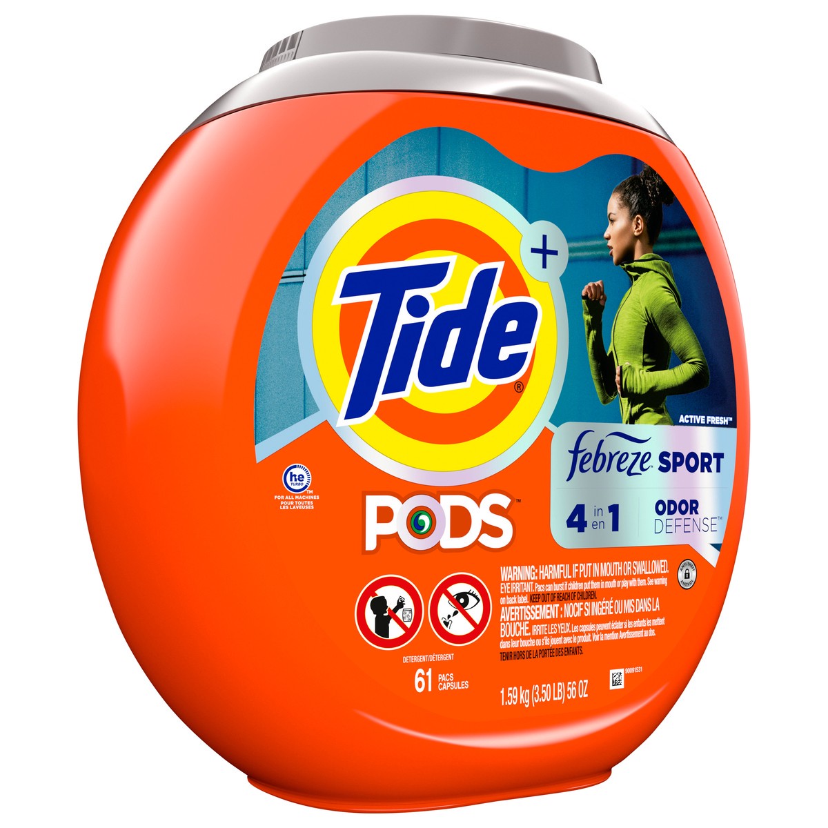 slide 2 of 4, Tide PODS Liquid Laundry Detergent Soap Pacs, 4-n-1 with Febreze, HE Compatible, 61 Count, Fights even week old Odors, Sport Odor Defense, 61 ct