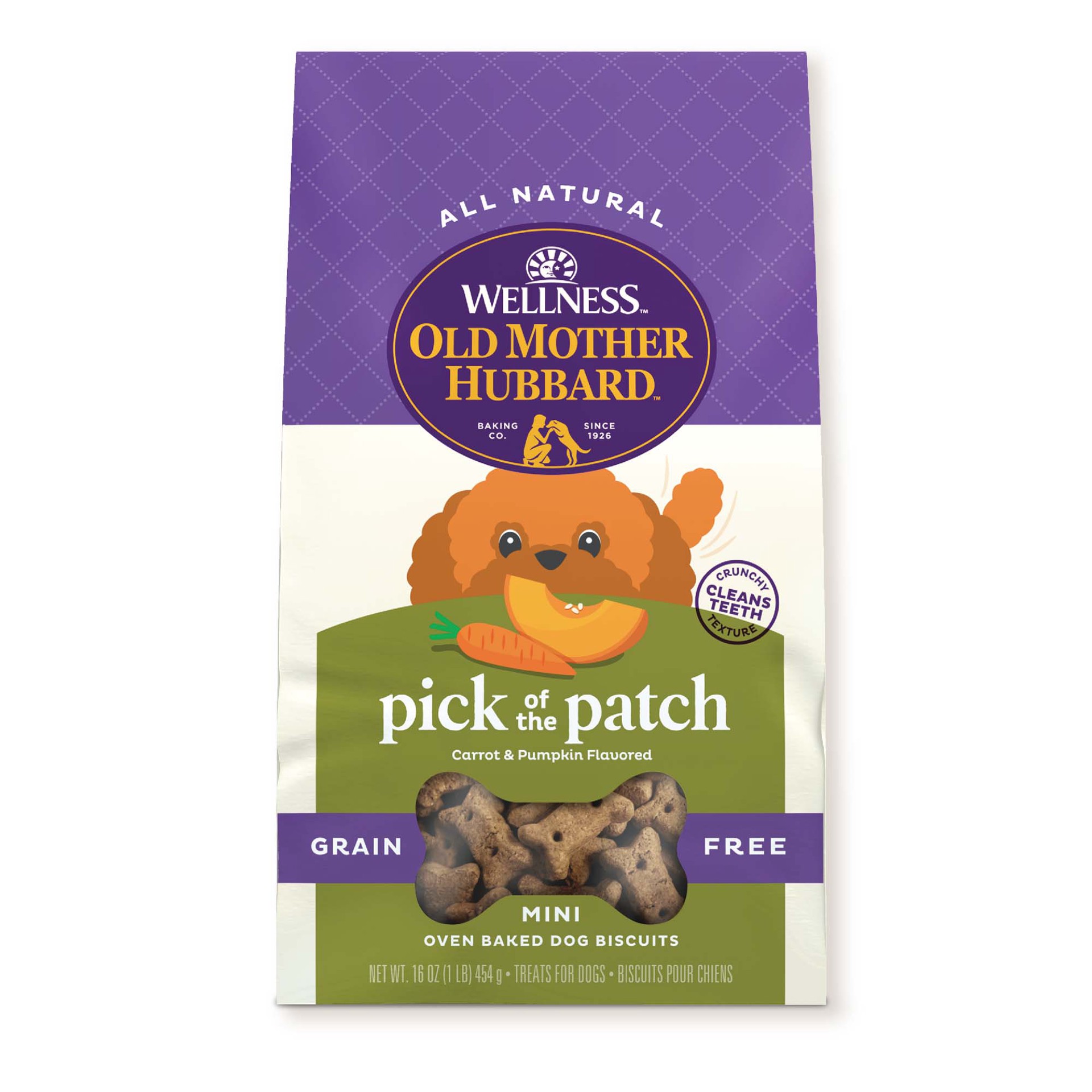 slide 1 of 4, Old Mother Hubbard Wellness Old Mother Hubbard Pick of the Patch Natural Grain Free Mini Oven-Baked Biscuits Dog Treats, 16 Ounce Bag, 16 oz