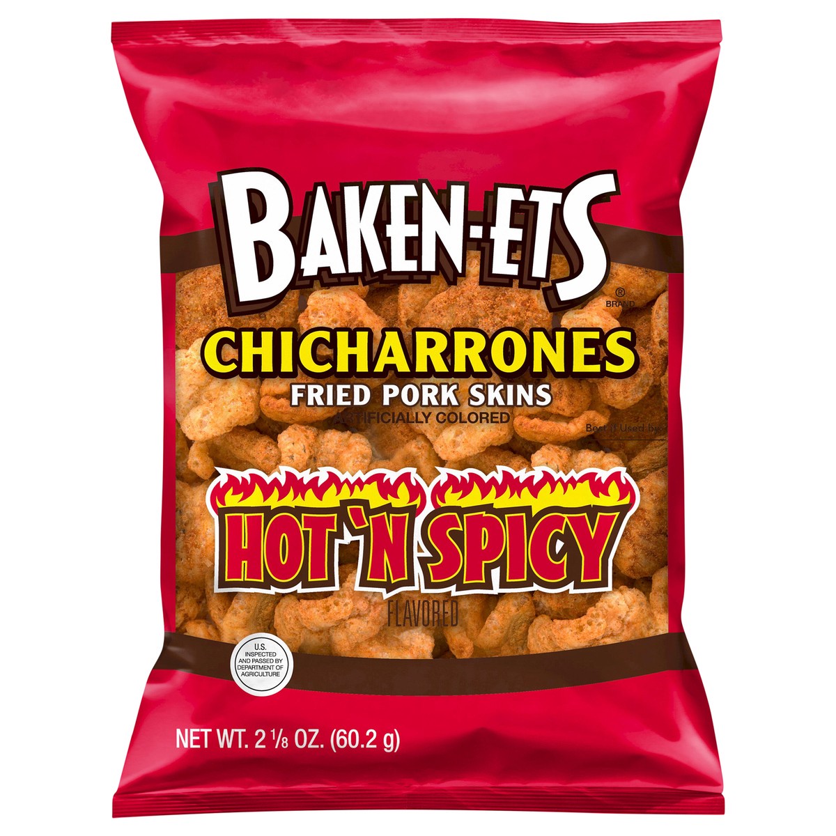 slide 6 of 9, BAKEN-ETS Chicharrones Fried Pork Skins Hot'N Spicy Flavored 2 1/8 Oz, 2.13 oz