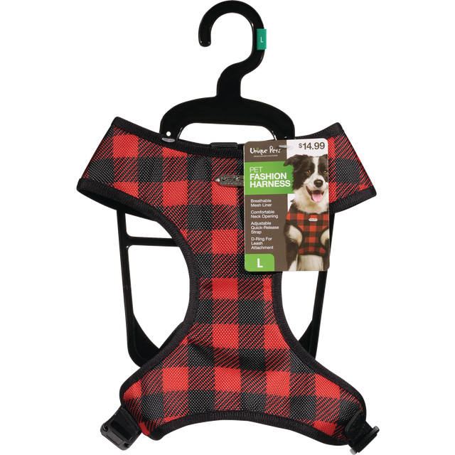 slide 1 of 1, Unique Petz Unp Harnesses Red/Black Check Ast, 1 ct