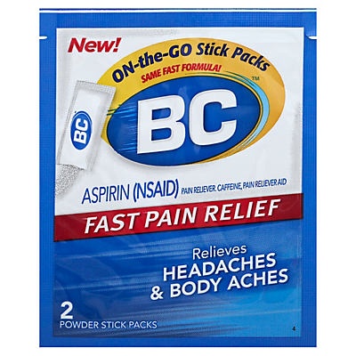 slide 1 of 1, BC Powder Original Strength Pain Reliever, Aspirin Dissolve Packs, 2 Count, 2 PK