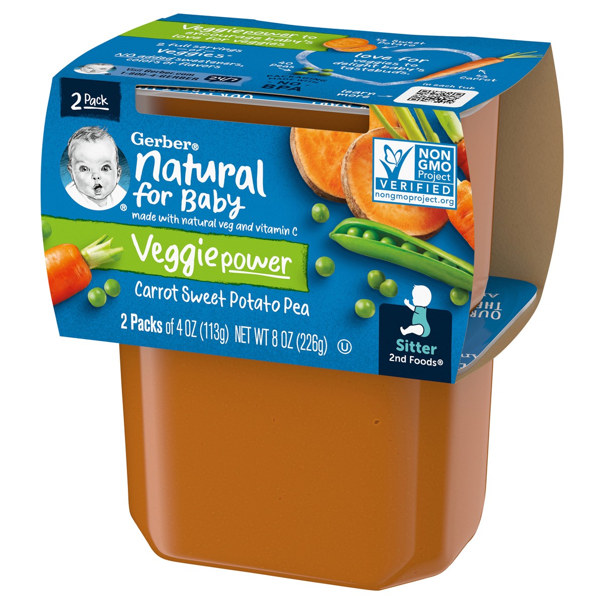 slide 2 of 9, Gerber 2nd Foods Natural for Baby Veggie Power Baby Food, Carrot Sweet Potato Pea, 4 oz Tubs (2 Pack), 2 ct; 3.5 oz