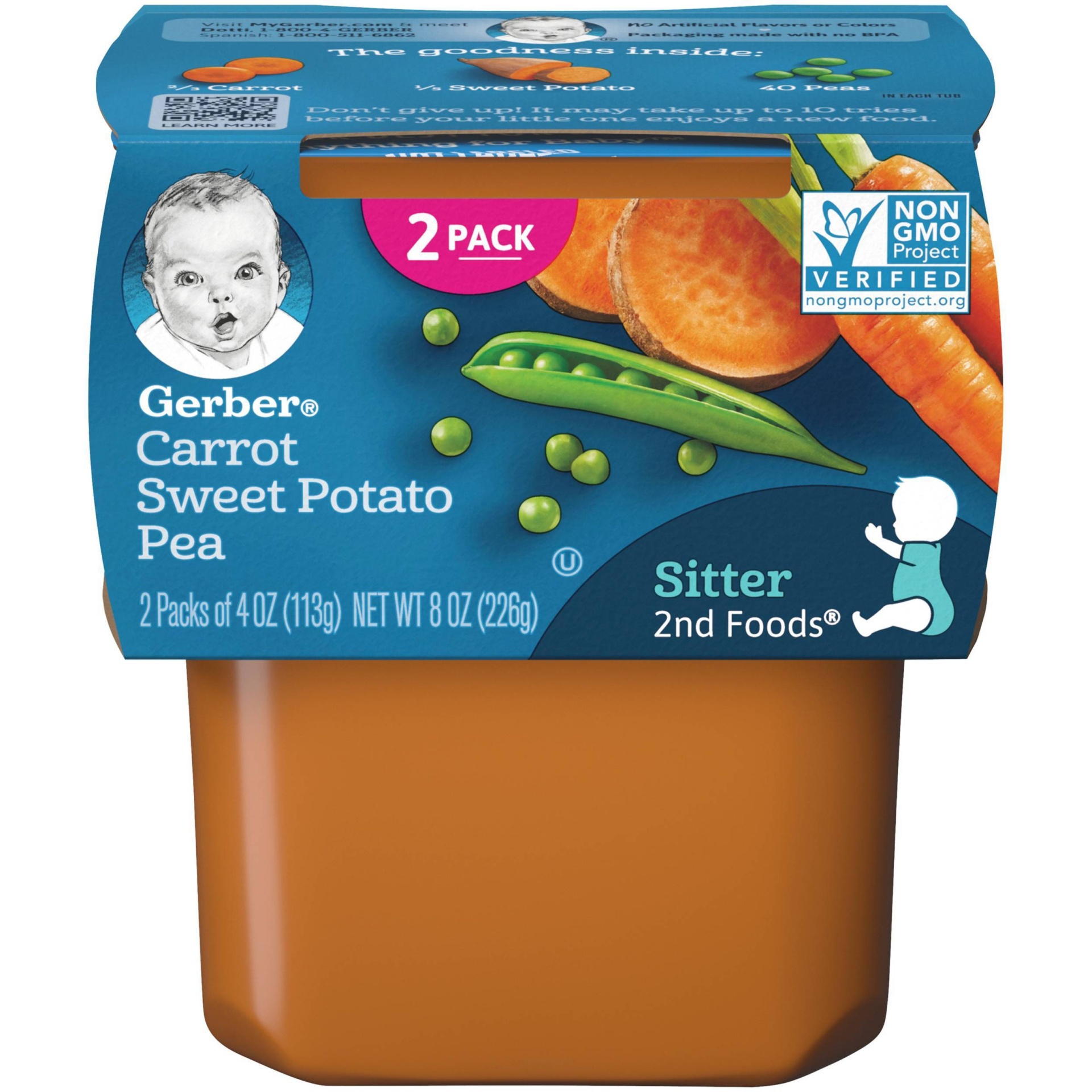 slide 1 of 9, Gerber Carrot Sweet Potato Pea Sitter 2nd Foods, 2 ct; 3.5 oz