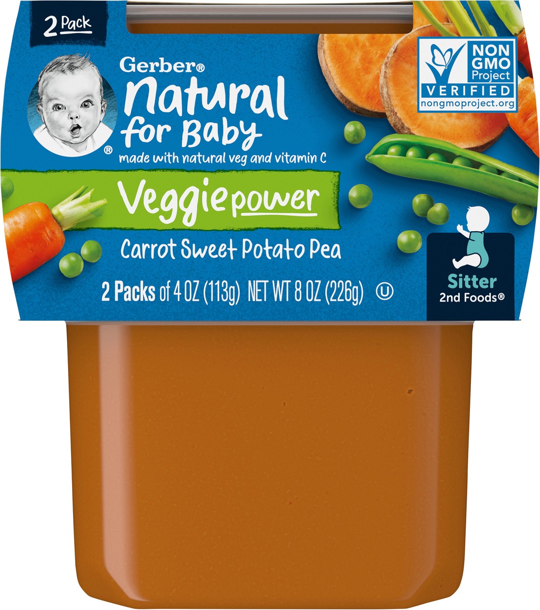 slide 9 of 9, Gerber 2nd Foods Natural for Baby Veggie Power Baby Food, Carrot Sweet Potato Pea, 4 oz Tubs (2 Pack), 2 ct; 3.5 oz