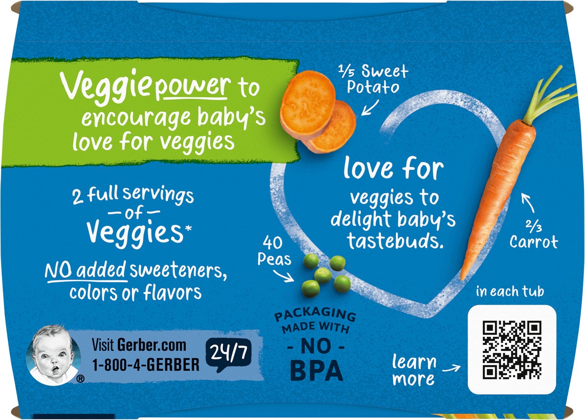 slide 5 of 9, Gerber 2nd Foods Natural for Baby Veggie Power Baby Food, Carrot Sweet Potato Pea, 4 oz Tubs (2 Pack), 2 ct; 3.5 oz