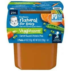 Gerber 2nd Foods Natural for Baby Veggie Power Baby Food, Carrot Sweet Potato Pea, 4 oz Tubs (2 Pack)