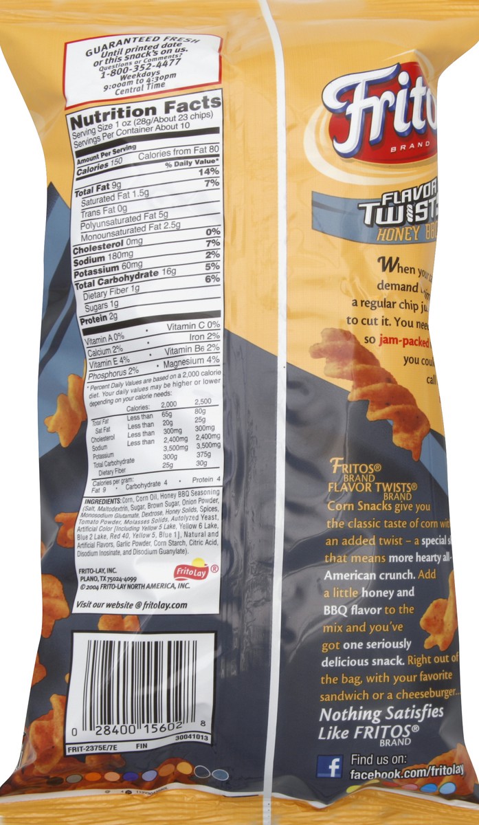 slide 6 of 6, Fritos Corn Chips Honey BBQ Twists, 10.25 oz