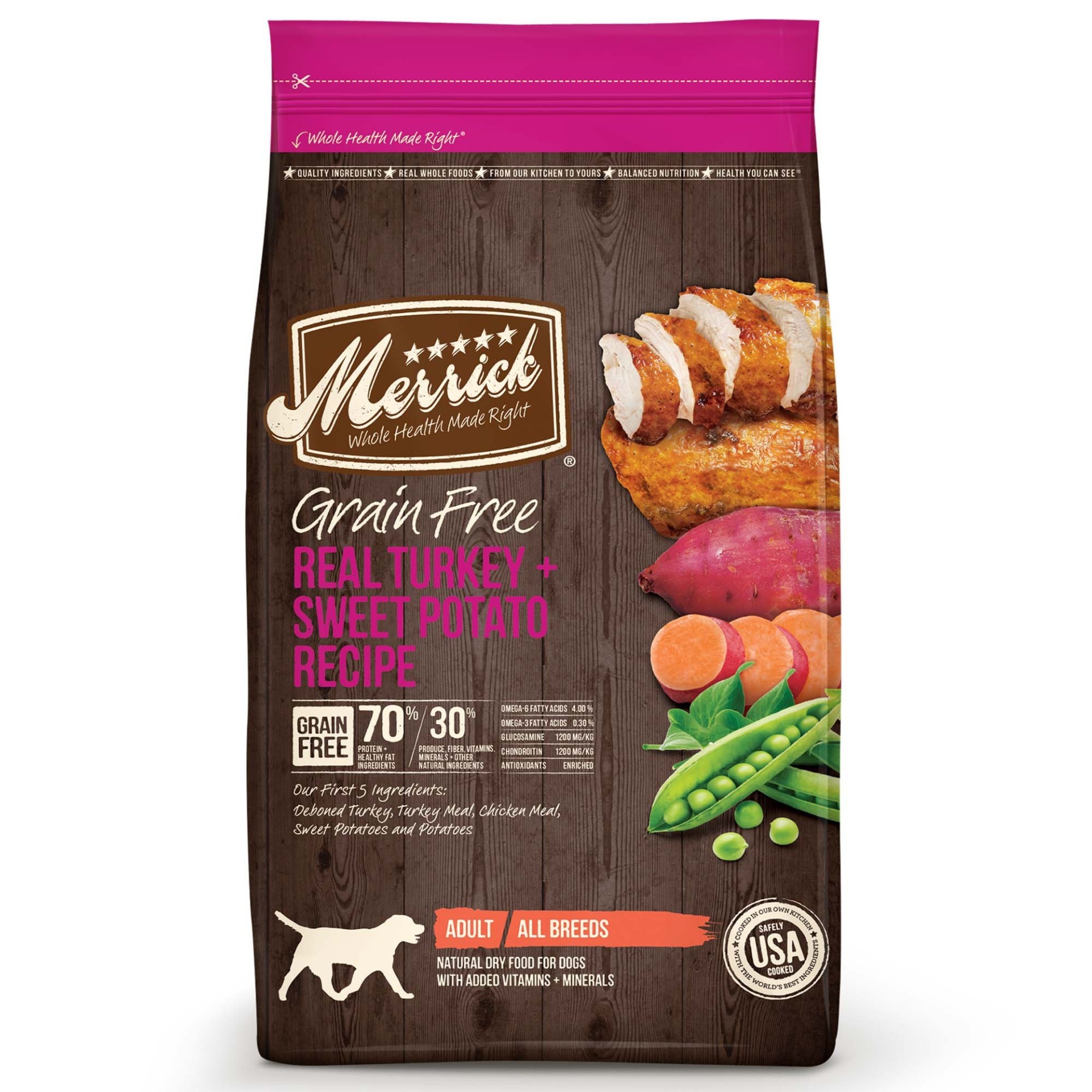 slide 1 of 1, Merrick Grain Free Real Turkey + Sweet Potato Dry Dog Food, 12 lb