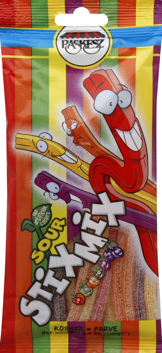 slide 2 of 3, Paskesz 4 Color Candy Sour Stix Mix, 3.5 oz