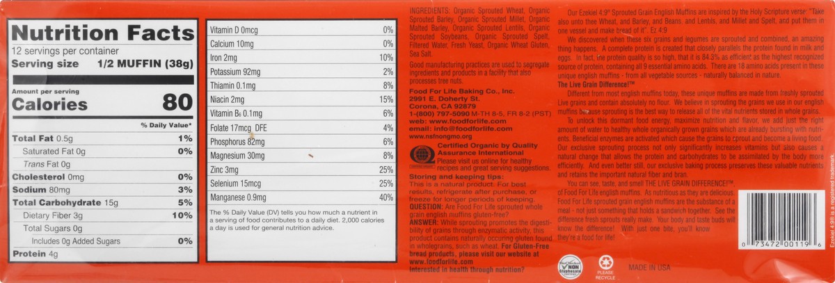 slide 11 of 13, Food for Life Ezekiel 4:9 Sprouted Grain English Muffins 6 ea, 16 oz