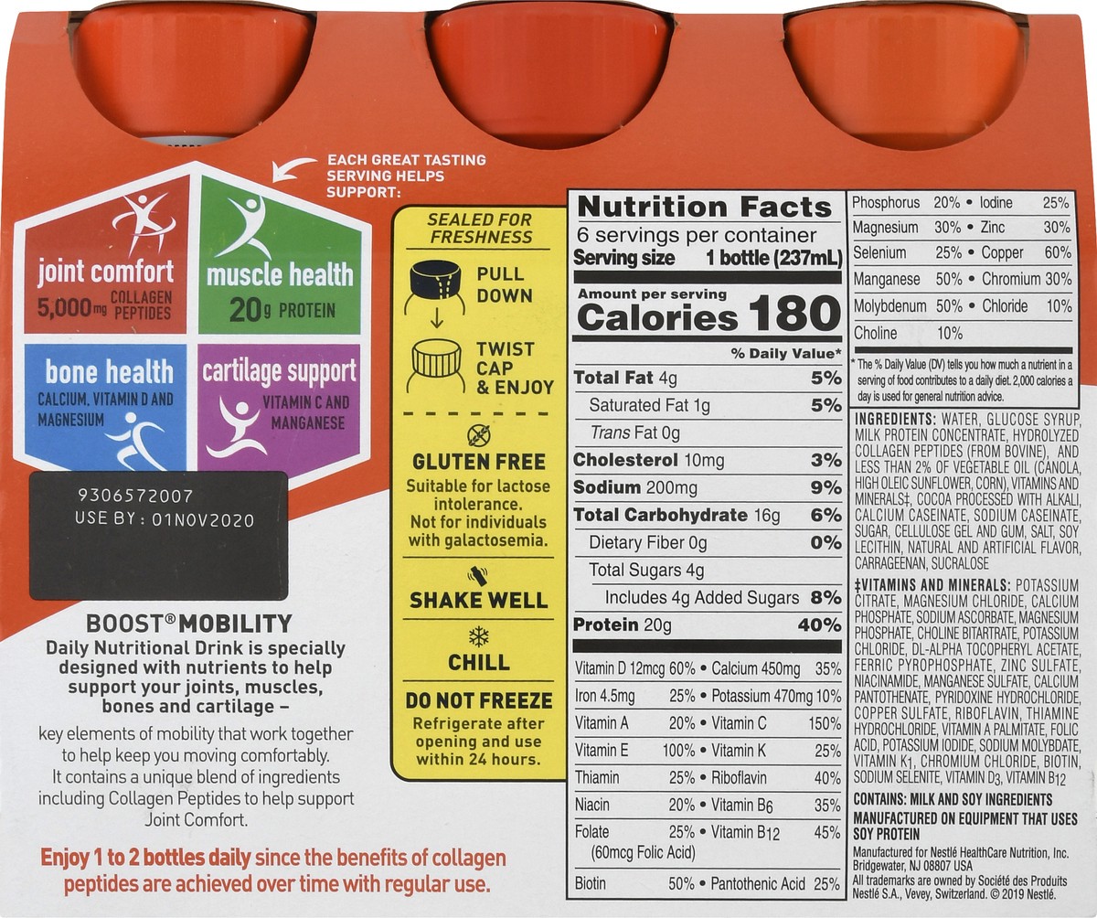 slide 5 of 9, Boost Mobility Ready to Drink Daily Nutritional Drink, Rich Chocolate Nutritional Shake, Bottles - 6 ct; 8 fl oz, 6 ct; 8 fl oz