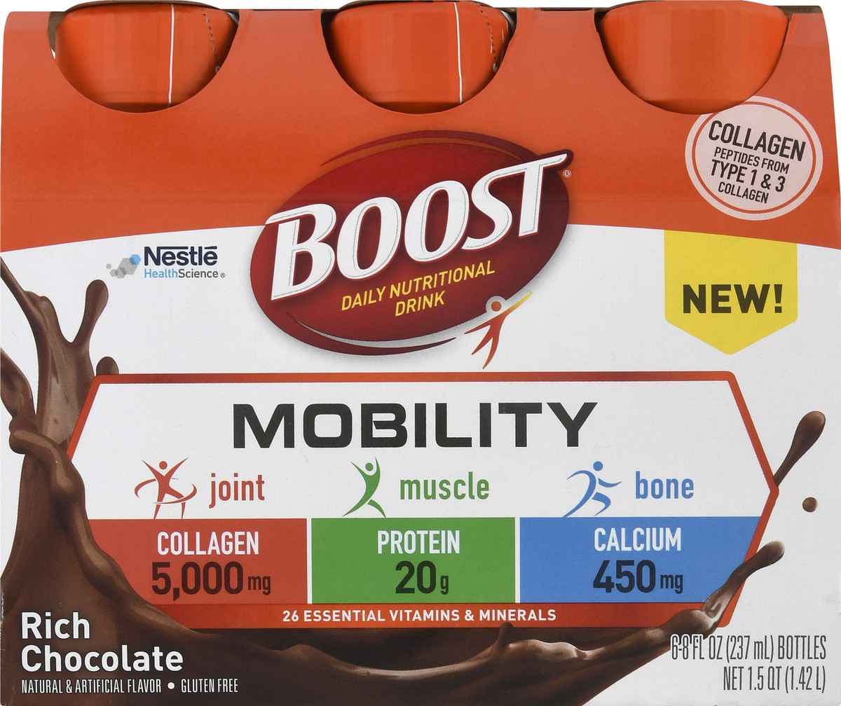 slide 6 of 9, Boost Mobility Ready to Drink Daily Nutritional Drink, Rich Chocolate Nutritional Shake, Bottles - 6 ct; 8 fl oz, 6 ct; 8 fl oz