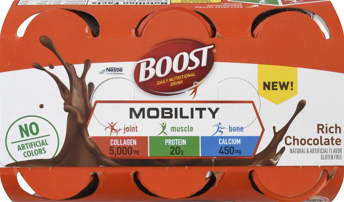 slide 9 of 9, Boost Mobility Ready to Drink Daily Nutritional Drink, Rich Chocolate Nutritional Shake, Bottles - 6 ct; 8 fl oz, 6 ct; 8 fl oz