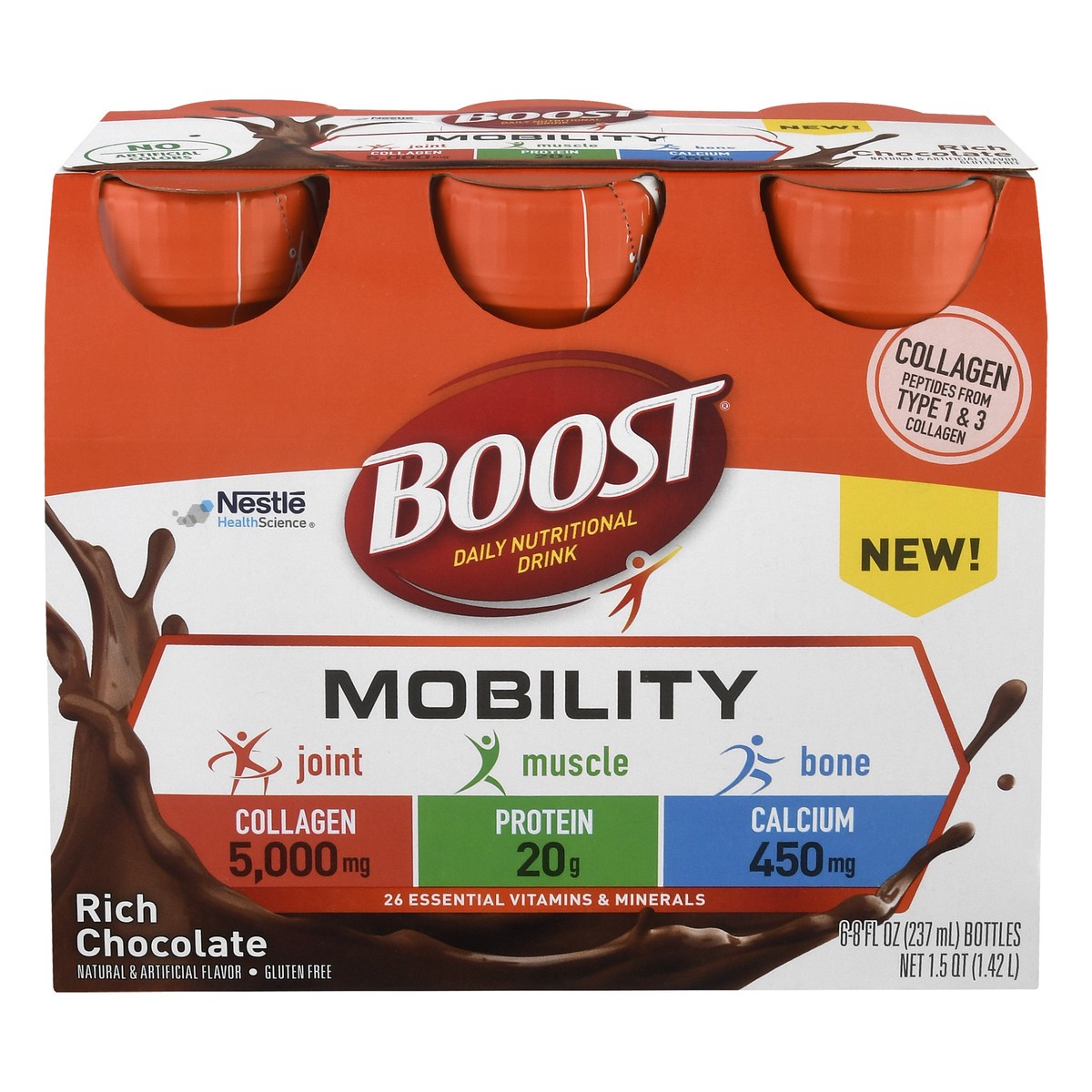 slide 1 of 9, Boost Mobility Ready to Drink Daily Nutritional Drink, Rich Chocolate Nutritional Shake, Bottles - 6 ct; 8 fl oz, 6 ct; 8 fl oz