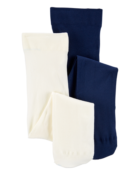 slide 1 of 1, Carter's Toddler Girl 2-Pack Tights Ivory/Navy 2T4T, 1 ct