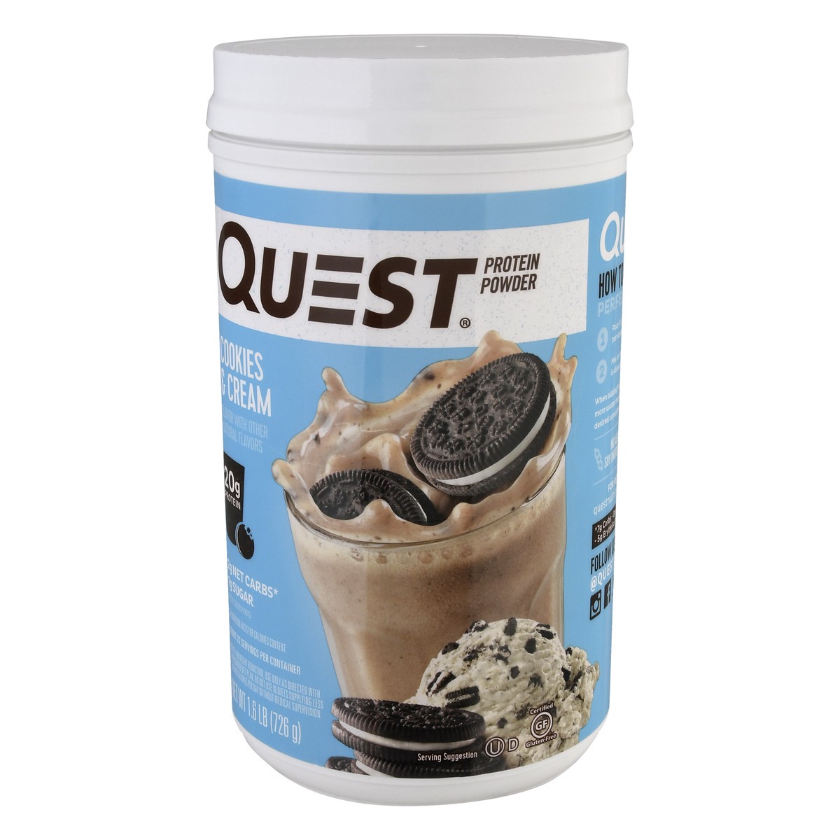 slide 3 of 9, Quest Protein Powder - Cookies & Cream - 25.6oz, 25.6 oz