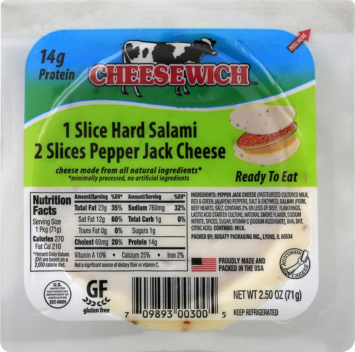 slide 6 of 8, Cheesewich Pepper Jack Cheese And Hard Salami, 1 ct