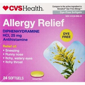 slide 1 of 1, CVS Health Allergy Relief Diphenhydramine Hcl Dye Free Softgels, 24 Ct, 1 ct